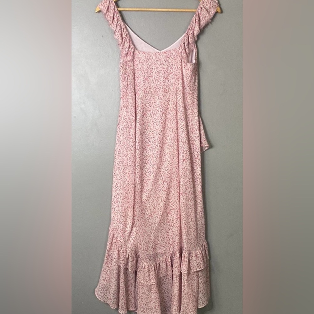 Stunning LOVESHACKFANCY SILK Maeve Dress Floral Chiffon Midi Dress in Rouge Pink - Picture 13 of 13